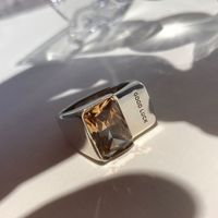 Simple Opening Lucky Yellow Geometric Square Zircon Copper Ring main image 1