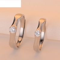 Fashion Simple Geometric S925 Silver Zircon-encrusted Open Couple Ring sku image 2