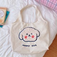Canvas Bag Hand-carrying Large-capacity Shopping Bag Plush Embroidery Casual Cute Bag sku image 3