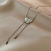Fashion Simple Heart Titanium Steel Tassel Zircon Pendant Clavicle Chain sku image 1
