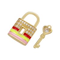 Color Drip Oil Lock Key Micro-set Zircon Copper Key Lock Pendant sku image 4