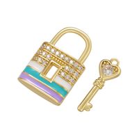 Color Drip Oil Lock Key Micro-set Zircon Copper Key Lock Pendant sku image 5