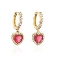 Fashion Zircon Micro-inlaid Peach Heart Earrings European And American Style Copper Jewelry sku image 3