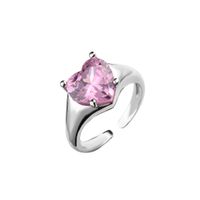 Fashion Pink Heart-shaped Zircon Earrings Adjustable Ring sku image 1
