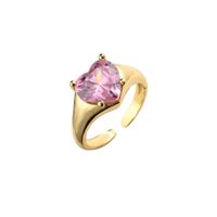 Fashion Pink Heart-shaped Zircon Earrings Adjustable Ring sku image 2