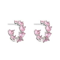 Fashion Pink Heart-shaped Zircon Earrings Adjustable Ring sku image 5