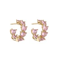 Fashion Pink Heart-shaped Zircon Earrings Adjustable Ring sku image 6
