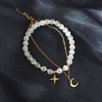 Fashion Jewelry Two Piece Star Moon Opal Elastic Titanium Steel Bracelet sku image 1
