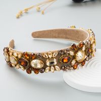 Fashion Baroque Shiny Crystal Flower Glass Diamond Fabric Headband main image 4