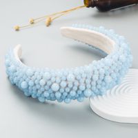 Fashion Handmade Beaded Pearl Sponge Wide-brimmed Headband main image 5