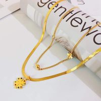 Simple Lucky Clover Pendant Snake Bone Chain Flower Double-layer Necklace main image 1