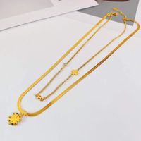 Einfacher Glücksklee-anhänger Schlangenknochenkette Blume Doppellagige Halskette main image 3