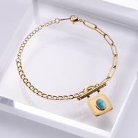 Stainless Steel Jewelry Wholesale New Light Luxury Creative Inlaid Turquoise Lock Bracelet main image 3