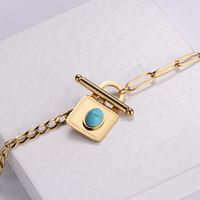 Stainless Steel Jewelry Wholesale New Light Luxury Creative Inlaid Turquoise Lock Bracelet main image 4