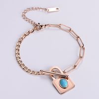 Stainless Steel Jewelry Wholesale New Light Luxury Creative Inlaid Turquoise Lock Bracelet main image 5