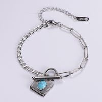 Stainless Steel Jewelry Wholesale New Light Luxury Creative Inlaid Turquoise Lock Bracelet main image 6