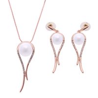 Fashion Diamond-encrusted Pearl Fashion Earring Necklace Set main image 3