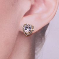 Korean Copper Micro-set Zircon Peach Heart Pineapple Geometric Sweet Earrings main image 3