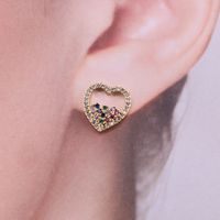 Korean Copper Micro-set Zircon Peach Heart Pineapple Geometric Sweet Earrings main image 4
