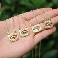 Zircon Eye Pendant Necklace Geometric Devil's Eye Copper Collarbone Chain main image 1