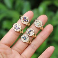 Fashion Hollow Gold Butterfly Star Moon Heart Zircon Copper Ring main image 1