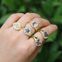 Fashion Hollow Gold Butterfly Star Moon Heart Zircon Copper Ring main image 3