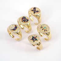 Fashion Hollow Gold Butterfly Star Moon Heart Zircon Copper Ring main image 4