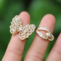 Fashion Hollow Gold Butterfly Star Moon Heart Zircon Copper Ring main image 5