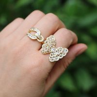 Fashion Hollow Gold Butterfly Star Moon Heart Zircon Copper Ring main image 6