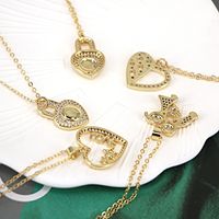 Fashion Hollow Heart Simple Micro-inlaid Zircon Love Pendant Copper Necklace main image 3