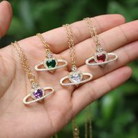 Fashion Hollow Zircon Heart Niche Collarbone Pendant Copper Necklace main image 1