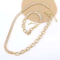 Punk Hiphop Copper Micro-inlaid Zircon Texture Luxury Bracelet Necklace Set main image 6