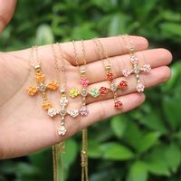 Fashion Flower Cross Color Drop Oil Versatile Copper Necklace main image 1