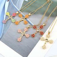 Fashion Flower Cross Color Drop Oil Versatile Copper Necklace main image 3