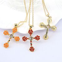 Fashion Flower Cross Color Drop Oil Versatile Copper Necklace main image 4