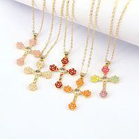 Fashion Flower Cross Color Drop Oil Versatile Copper Necklace main image 6