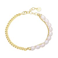 New S925 Sterling Silver Pearl Bracelet Female Side Stitching Beads Bracelet main image 2