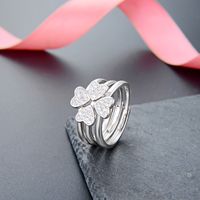 Creative Zircon-studded Flower S925 Sterling Silver Three-in-one Heart-shaped Ring main image 5