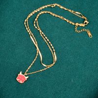 European And American Style Cute Calf Dripping Red Oil Titanium Steel Gold-plated Necklace main image 1