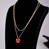 European And American Style Cute Calf Dripping Red Oil Titanium Steel Gold-plated Necklace main image 4