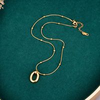 Simple Round Snake Bag Beads Oval Pendant Gold Titanium Steel Plated 18k Gold Necklace main image 4