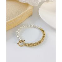 Niche Personality Stitching Chain Pearl Ot Buckle Stainless Steel Bracelet Women main image 3