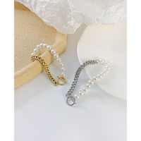 Niche Personality Stitching Chain Pearl Ot Buckle Stainless Steel Bracelet Women main image 4