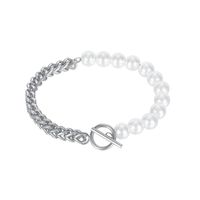 Niche Personality Stitching Chain Pearl Ot Buckle Stainless Steel Bracelet Women main image 6