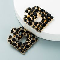 Vintage Exaggerated Square Color Rhinestone Fashion Alloy Hollow Classic Earrings sku image 4