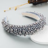 Baroque Style Solid Color Cloth Inlay Pearl Hair Band 1 Piece sku image 1