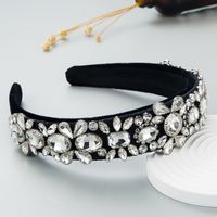Fashion Baroque Shiny Crystal Flower Glass Diamond Fabric Headband sku image 1