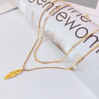 Tide Luxury Simple New Product Leaf Pendant Titanium Steel Multi-layer Necklace sku image 1