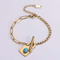 Stainless Steel Jewelry Wholesale New Light Luxury Creative Inlaid Turquoise Lock Bracelet sku image 1