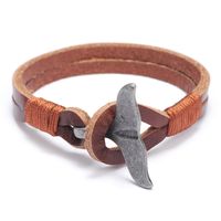 2022 New Whale Tail Alloy Bracelet Leather Hand-woven Men's Bracelet Wholesale sku image 3